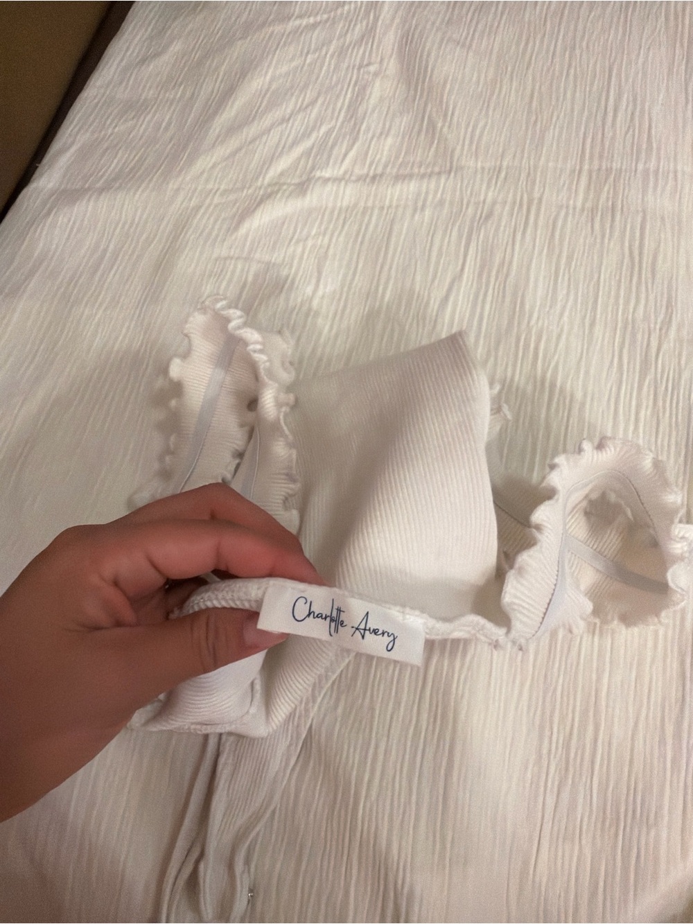 Source Unknown White Ribbed Ruffle Strap Bodysuit - Picture 3 of 3